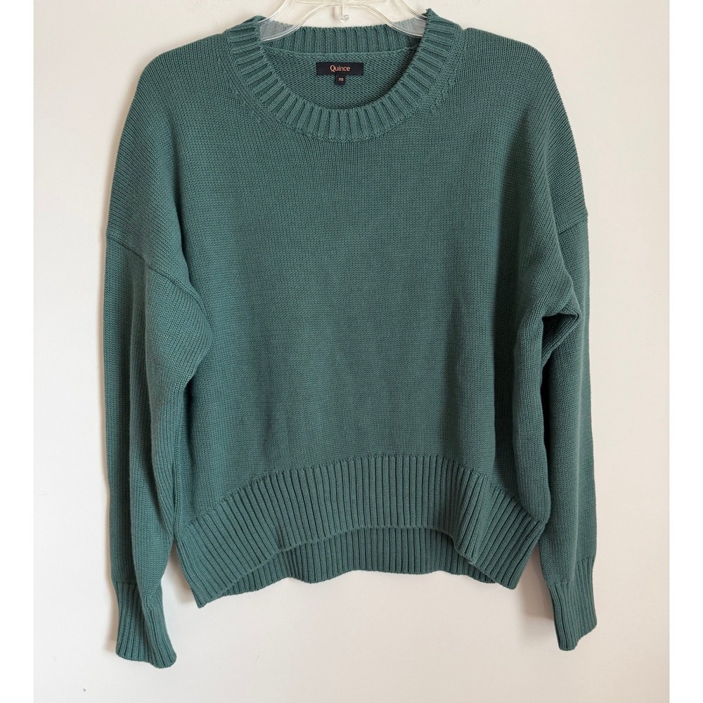 Quince Women 100% Organic Cotton Boyfriend Crew Sweater Green